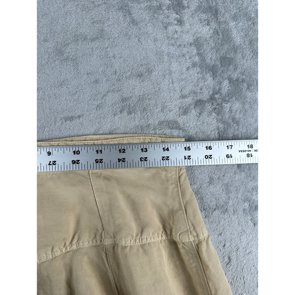 Zara Midi Skirt Women M Tan Beige Linen Blend Cottagecore Boho Button High Waist - Picture 3 of 7